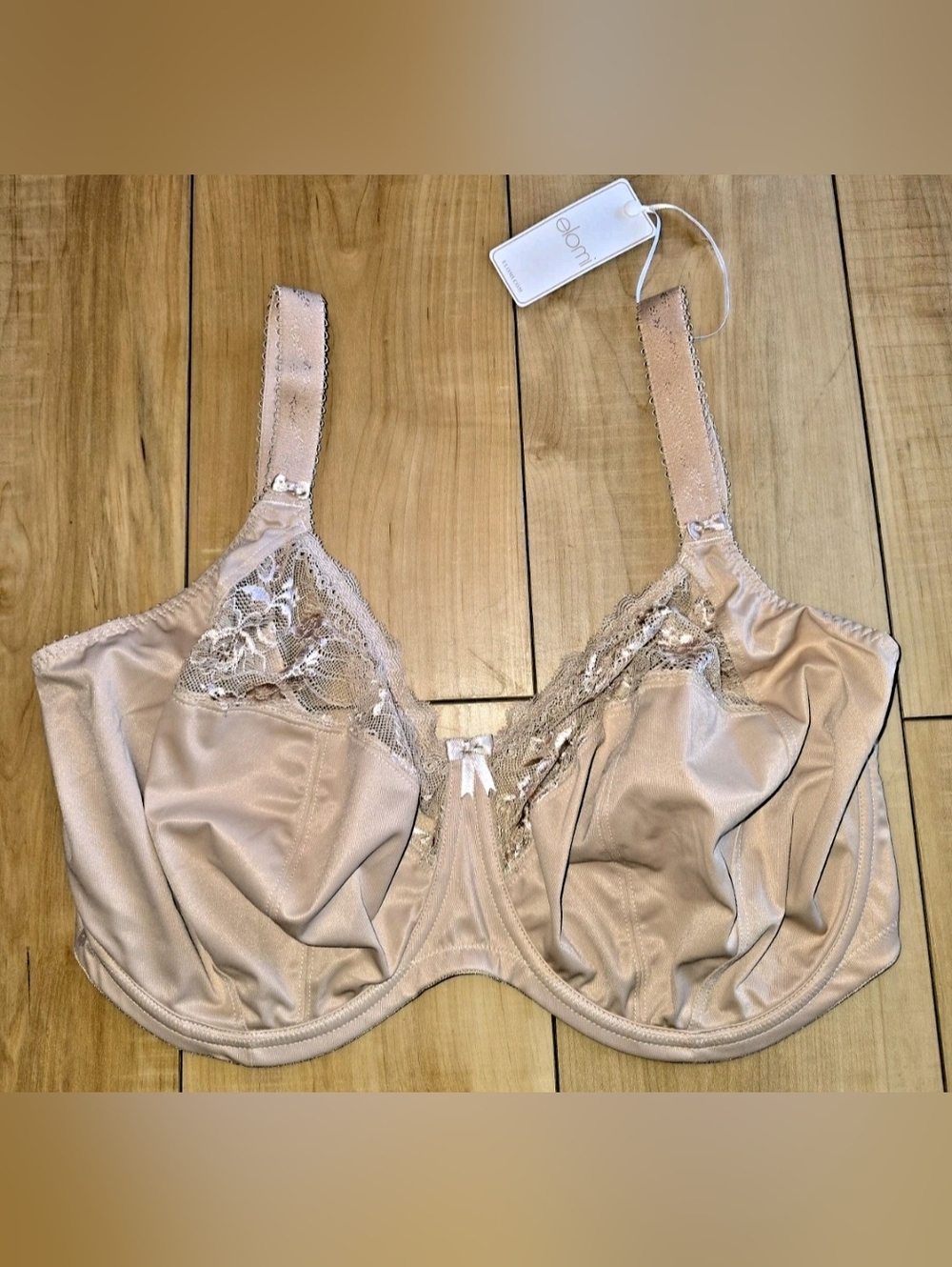NWT Elomi Morgan Bra Side Support Underwire EL4111 Sahara Beige Lace Sexy sz 34O